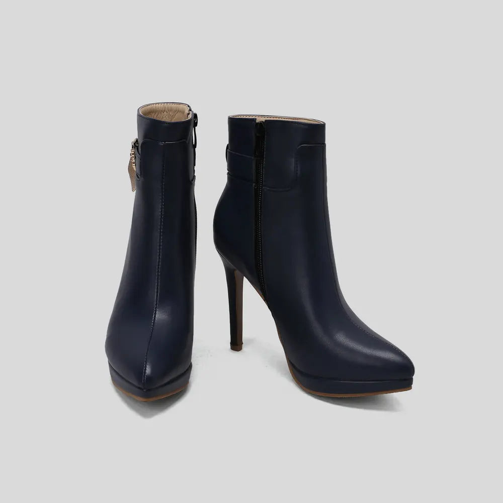Red High Heel Pointed Toe Ankle Boots