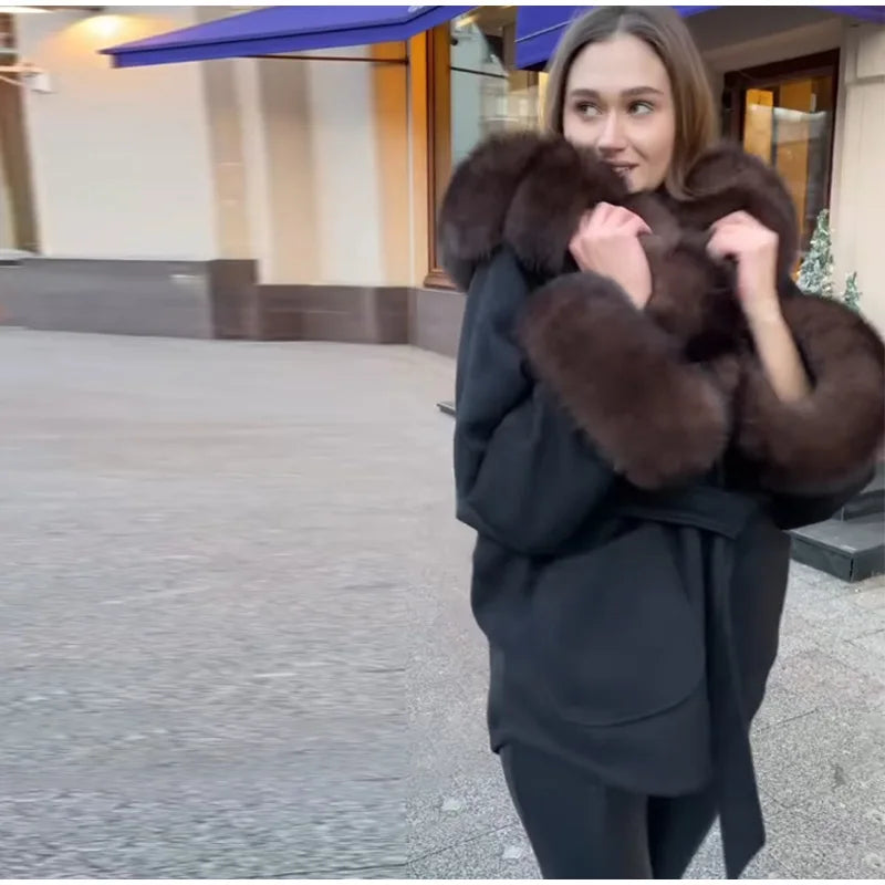 Warm Faux Fur Hooded Winter Coat With Pockets for Women