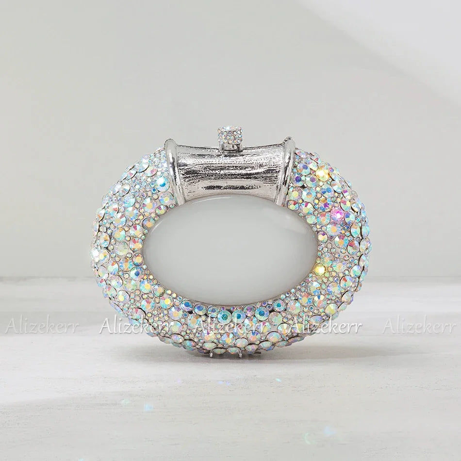 Shimmering Crystal Embellished Oval Evening Clutch for Women
