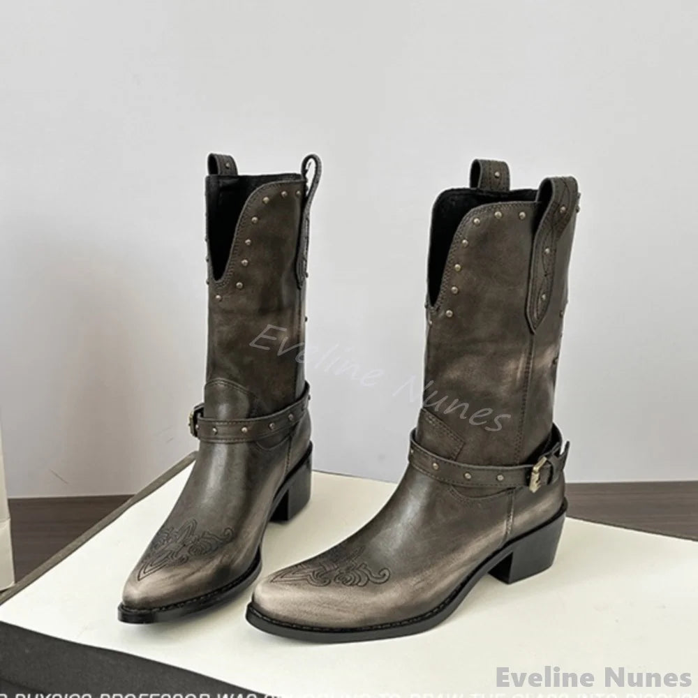 Retro Chunky Heel Western Knee High Boots For Women
