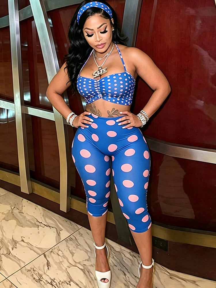 Chic Polka Dot Print Elastic Three-Piece Set for Women