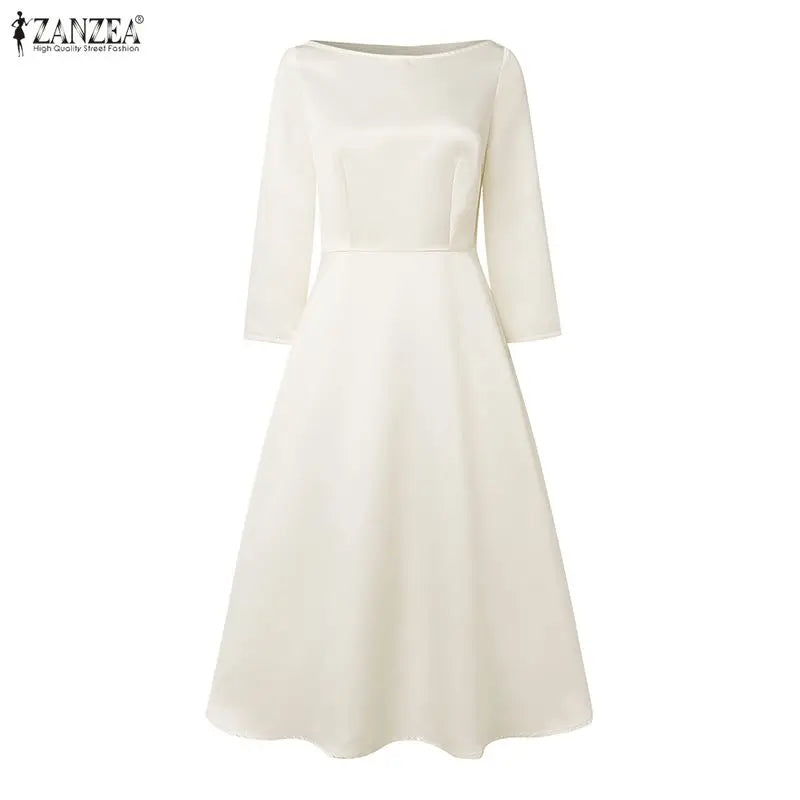 Satin Boatneck Midi Dress