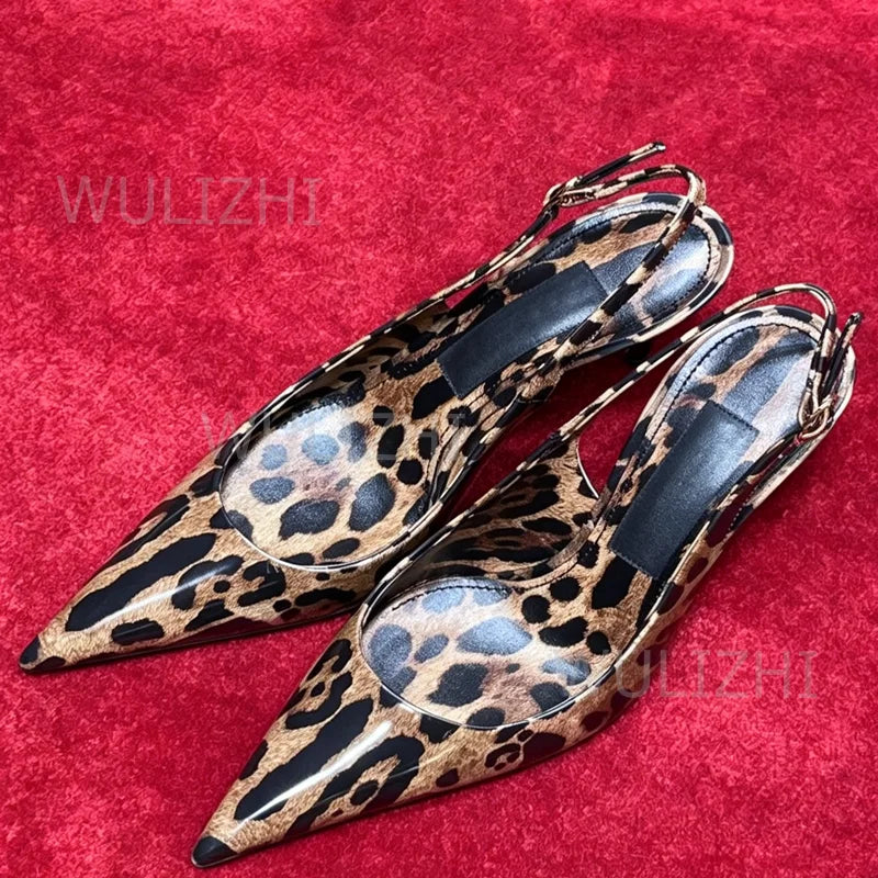Leopard Print Graffiti Genuine Leather Slingback Sandal for Women