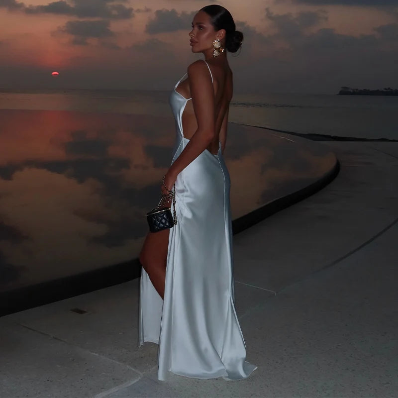 Sophisticated Backless Satin Evening Dress for Women