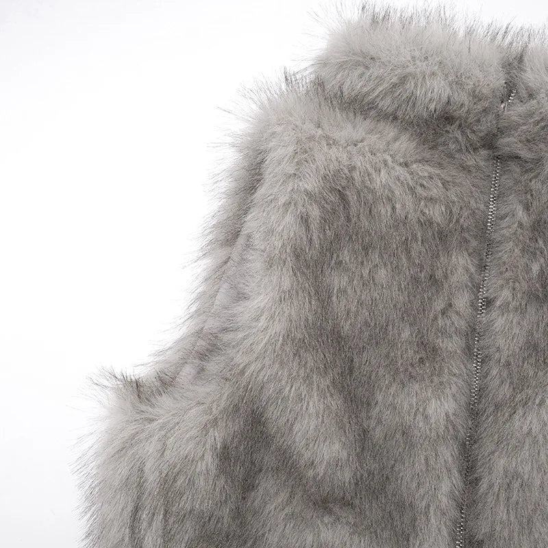 Autumn Fur Patchwork Backless Zipper Crop Top for Women