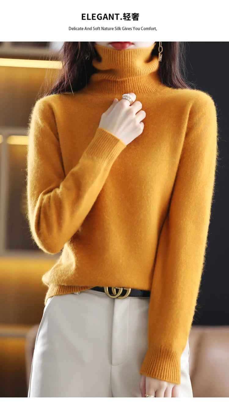 Soft Warm Knit Cashmere Turtleneck Sweater for Women