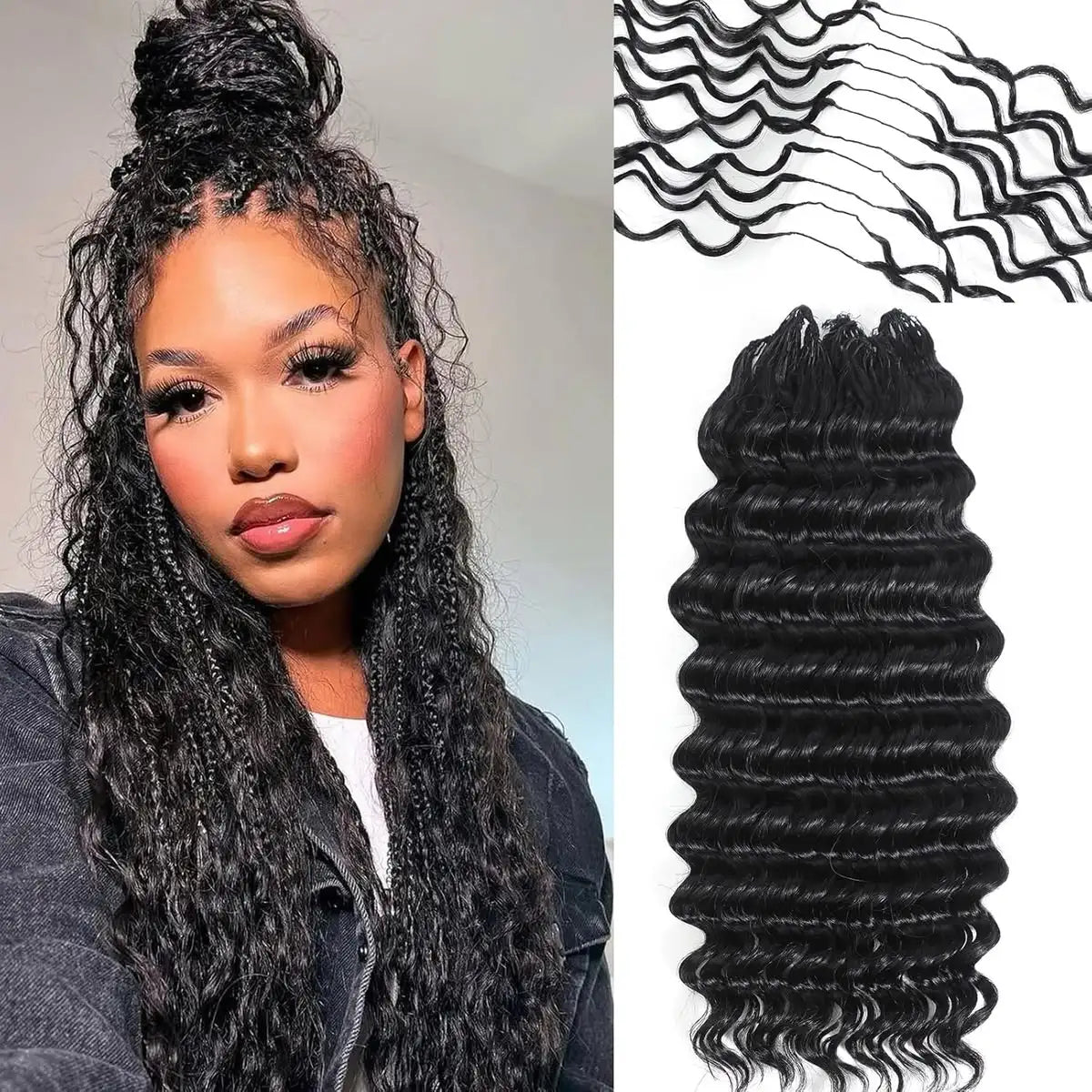 Boho Deep Wave Human Hair Crochet Braids