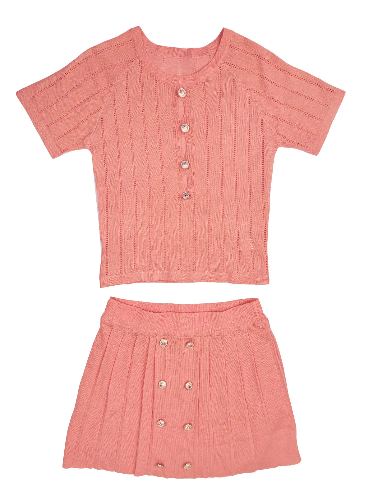 Casual Hollow Button Knit Two-Piece Beach Set for Women