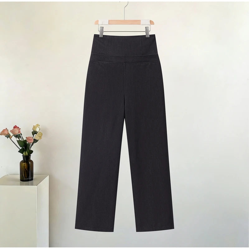 Street Denim Casual Top and Wide Leg Pants Set for Women