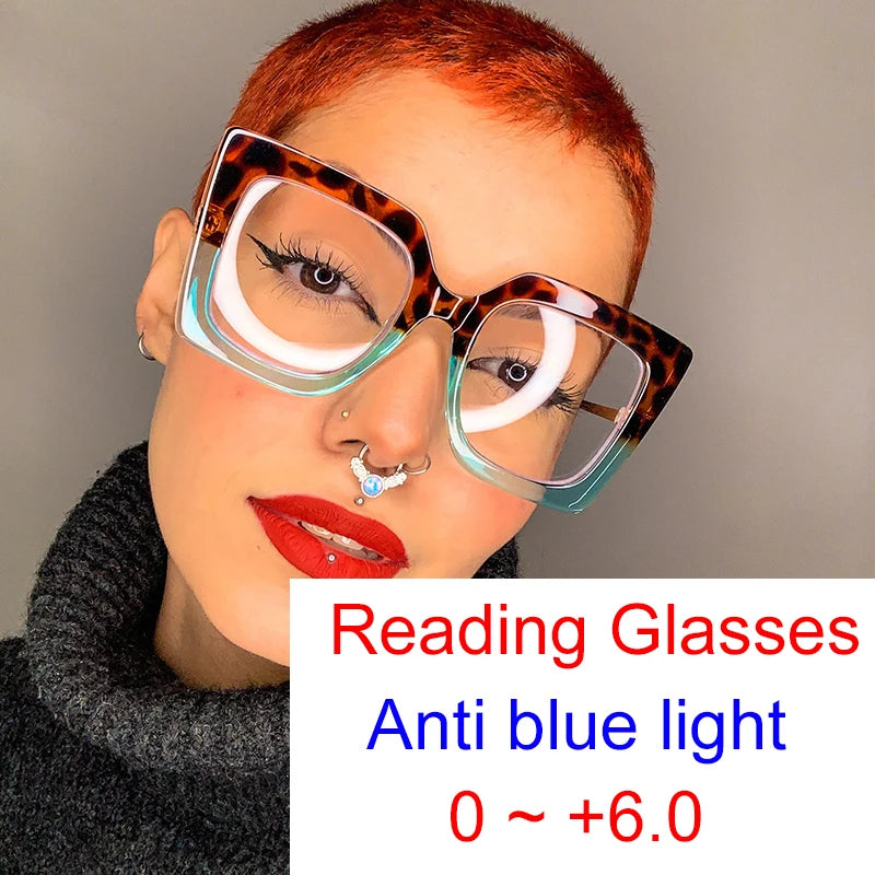 Oversized Leopard Blue Light Blocking Reading Glasses for Women