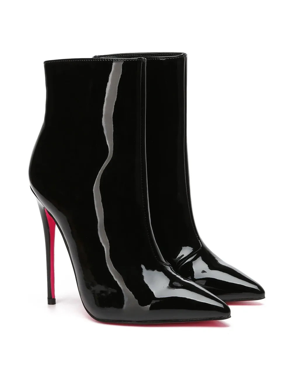 High Heel Pointed Toe Shiny Leather Ankle Boots For Women