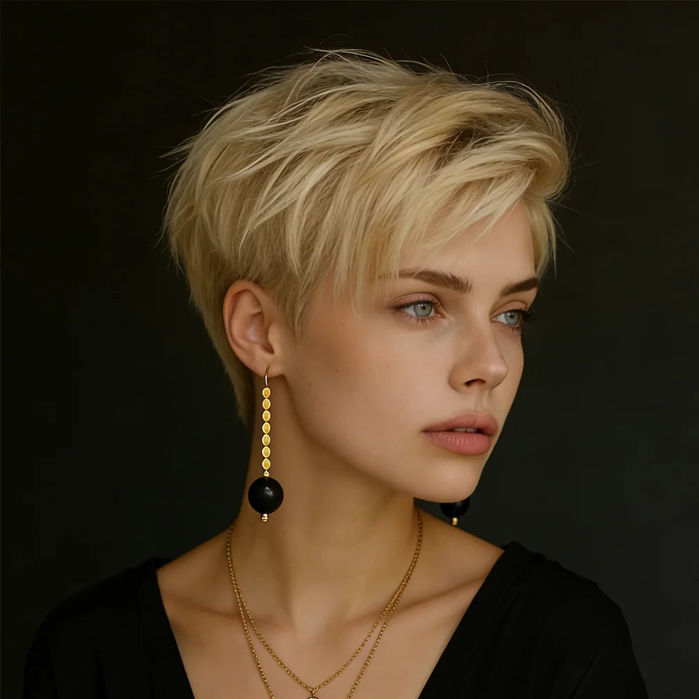 Machine Made Straight Short Blonde Human Hair Wig For Women