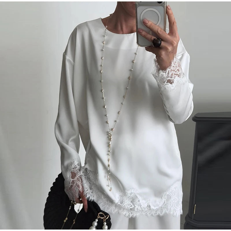 Elegant Lace Patchwork Loose Knee Length Dress for Women