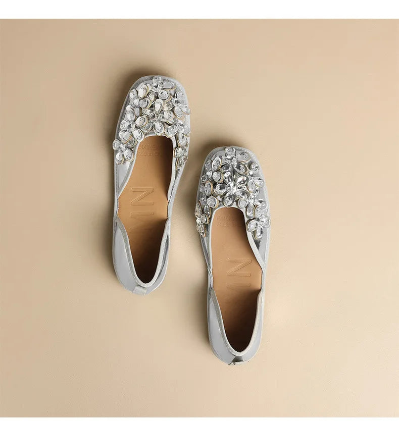 Luxurious Rhinestone Square Toe Slip On Mules for Women