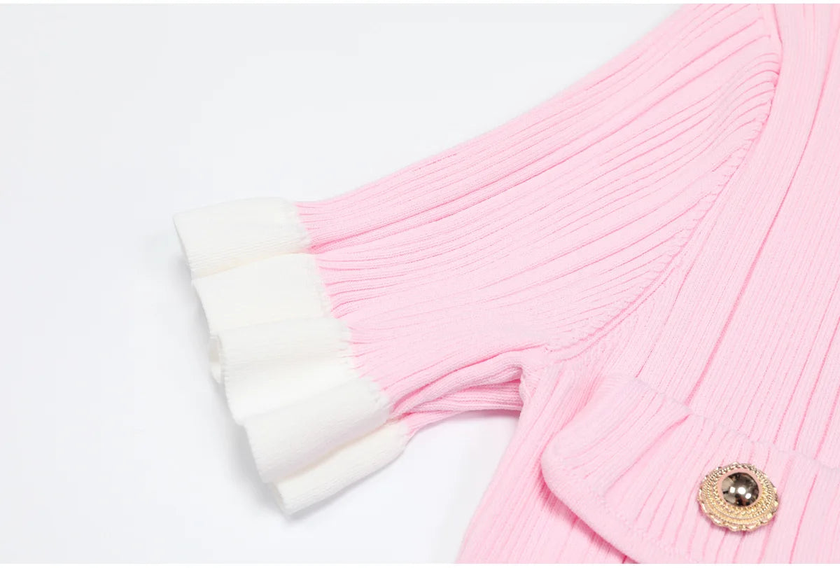 High-end Fashion Cropped Knit Dress New Autumn 2026 Women Short Sleeve High-waisted Belted Slim-fit Elegant Short Dresses