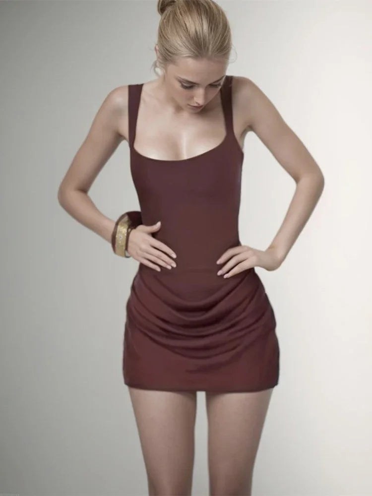 U Neck Back Bandage Mini Dress
