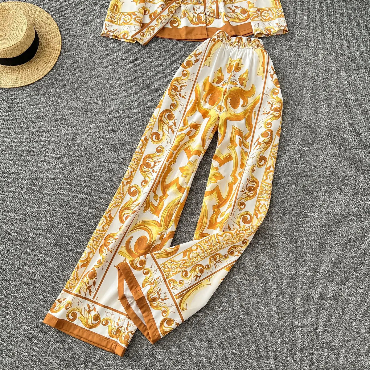 Casual Turn Down Collar Two Piece Pants Set for Women
