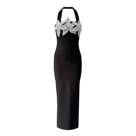 Beaded Halter Neck Evening Dress