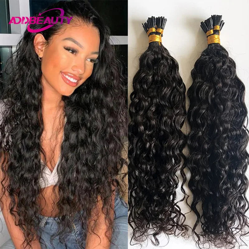 Natural Water Wave I Tip Human Hair Extensions for Women