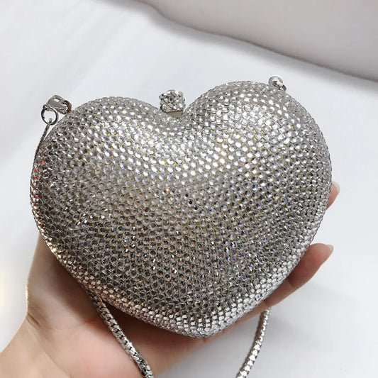 Red Peach Heart-shaped Diamond-encrusted Dinner Bag Full Of Diamonds Love Clutch Bag Hard Box Crystal Women's Banquet Dress Bags