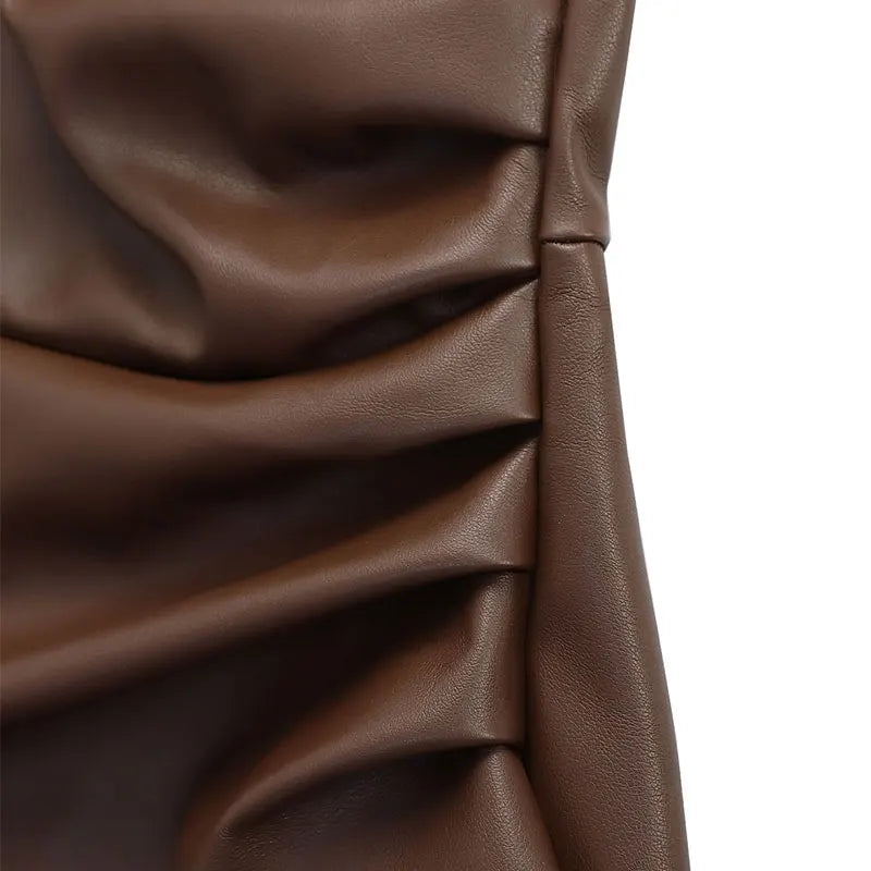 Summer Women's Maxi Dresses Streetwear Fashion New Zipper O-Neck PU Dress Solid Sexy Bodycon Female Club Party Dresses Clothing