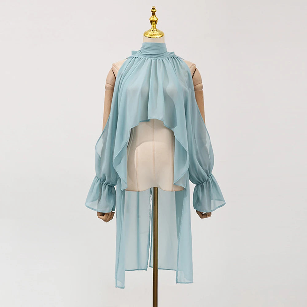 Loose Fit Asymmetrical Hem Chiffon Blouse for Women
