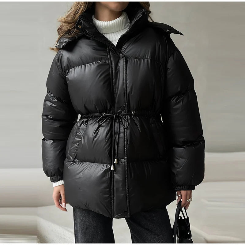 Detachable Hood Cropped Padded Winter Jacket for Women