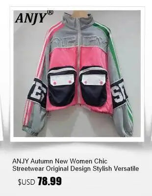 ANJY Autumn Winter New Women European Trendy Padded Coat Heavy-Duty Denim Patchwork Pocket Color-Block Hooded Down Jacket A12508
