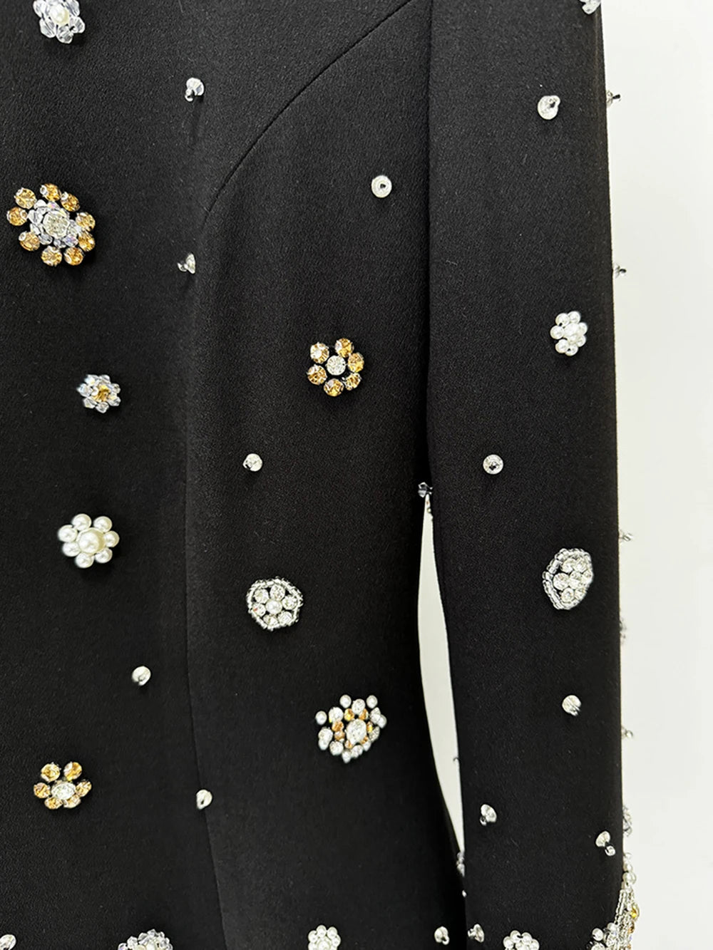 Modphy High-Quality Shiny Diamond Bead Slim Formal Maxi Dress Women'S Long Sleeved O-Neck Elegant Celebrity Evening Runway Gowns