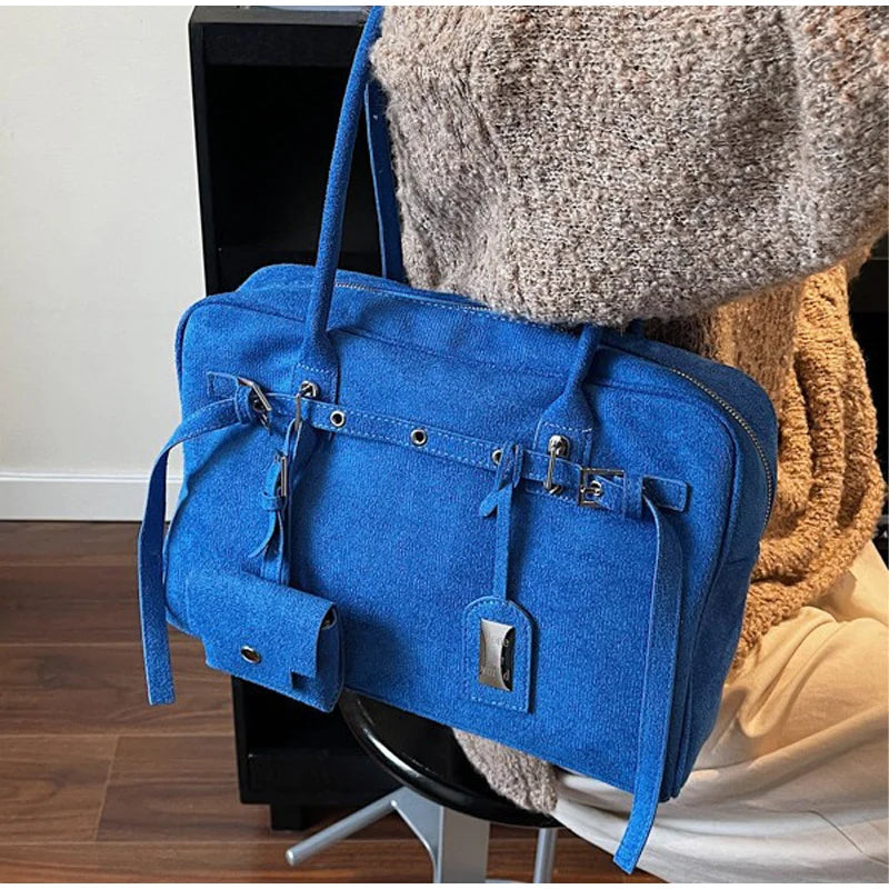 Retro Suede Square Handbag Fashion Versatile High-quality Texture Underarm Bag Exquisite Hardware Design Work Commute Tote Bag