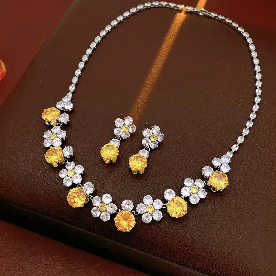 Flower Pendant Necklace And Earring Set