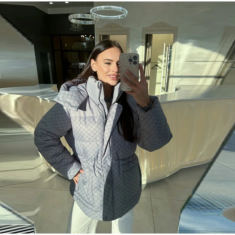 Winter Plaid Hooded Cotton-Padded Jacket for Women