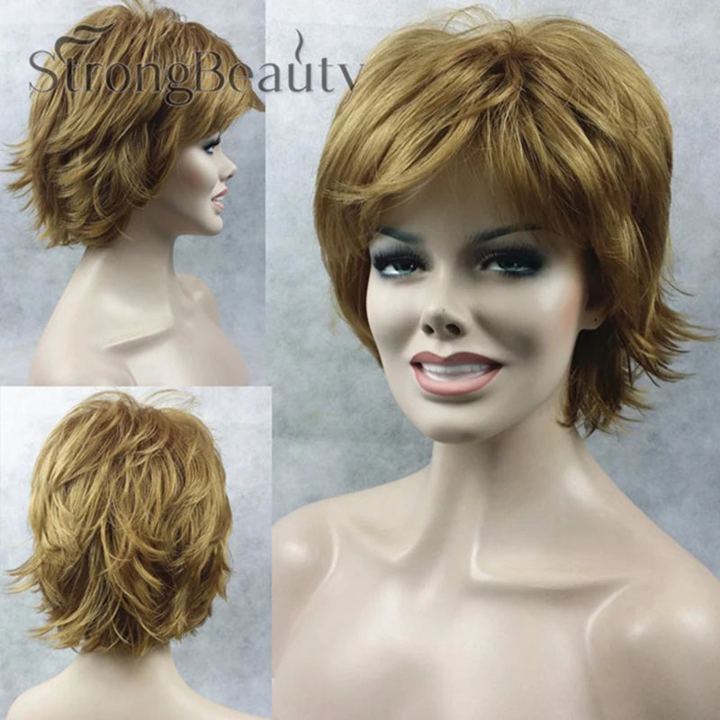 Fluffy Short Straight Layered Blonde Synthetic Wig For Women