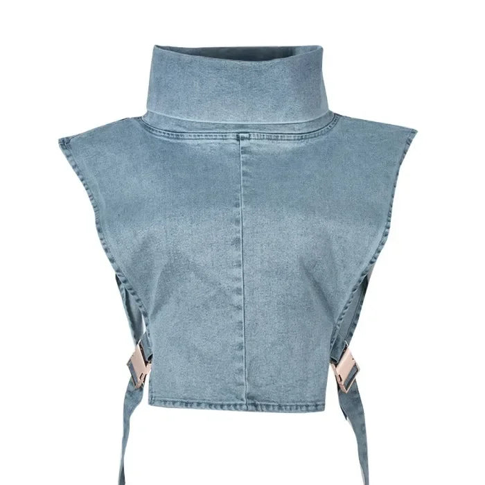 Elegant Tank Tops for Women Streetwear Summer 2025 New Cowboy Pile Collar Pullover Sleeveless Workwear High Waist Short Vest