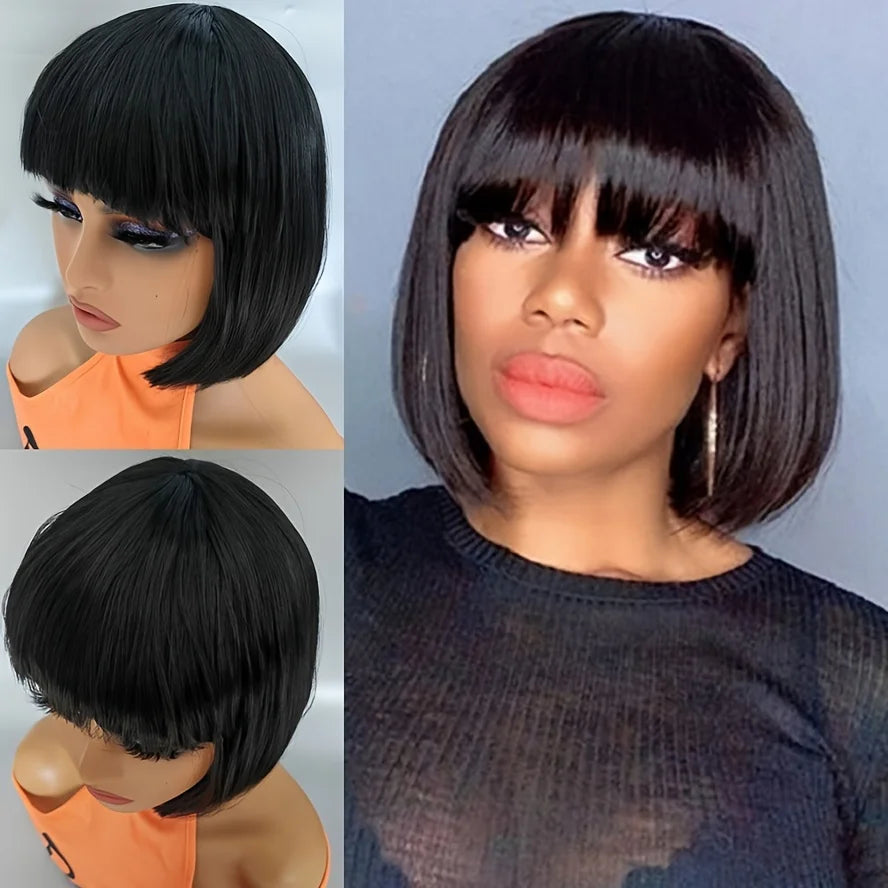 Blonde Ombre Synthetic Bob Wig With Bangs For Women
