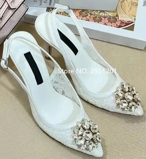 Pink Floral Print Rhinestone Slingback Dress Pumps High Heels For Women
