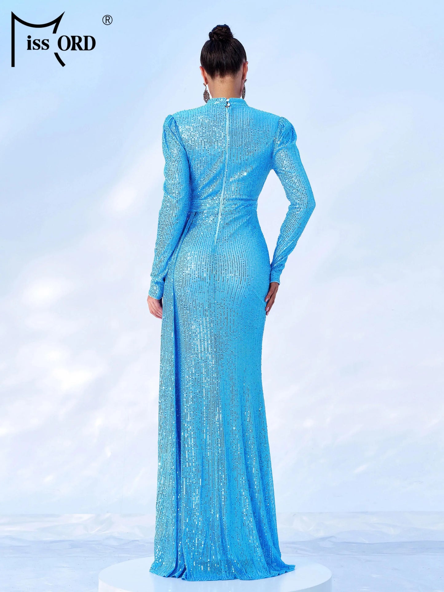 Missord Round Neck Long Sleeved Sequin Mermaid Evening Fashionable Exquisite Cocktail Prom Dress