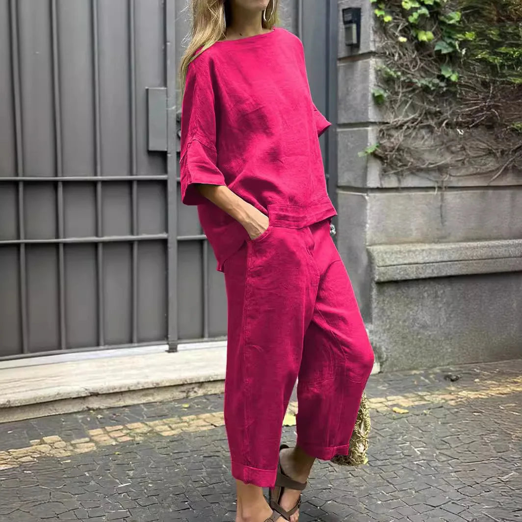 Elegant Summer Solid Color Two Piece Set for Women