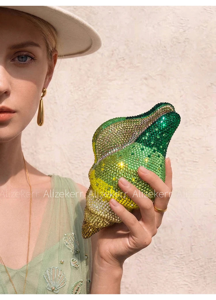 Glamorous Crystal Conch Shaped Rhinestone Evening Bag for Women