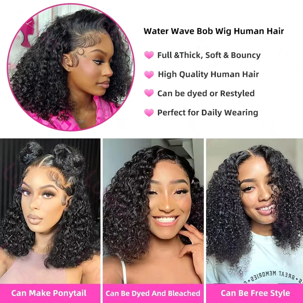 Kinky Curly Human Hair Glueless Lace Front Bob Wig for Women