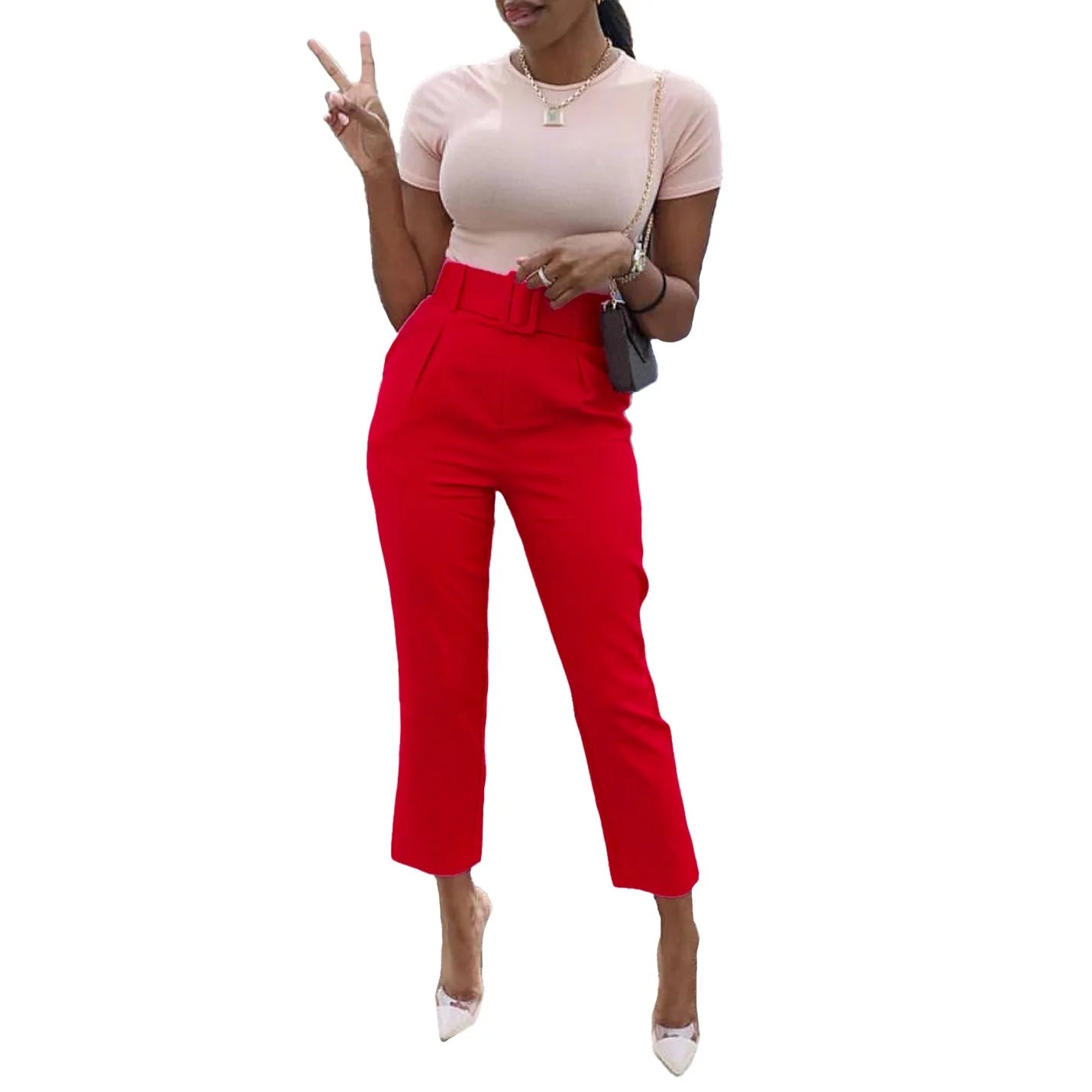 Office Pants Women 2024 Professional High Waisted Belt Waisted Straight Fashion African Business Work Wear Long Trousers Pants