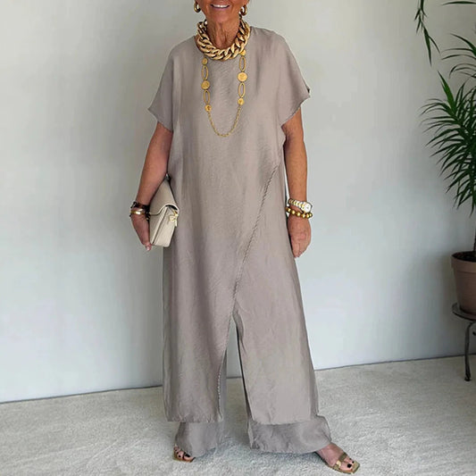 Irregular Jersey Top And Wide Leg Pants Set