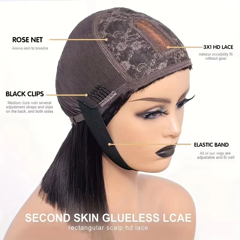 Long Straight Natural Human Hair Wig With Bangs for Women