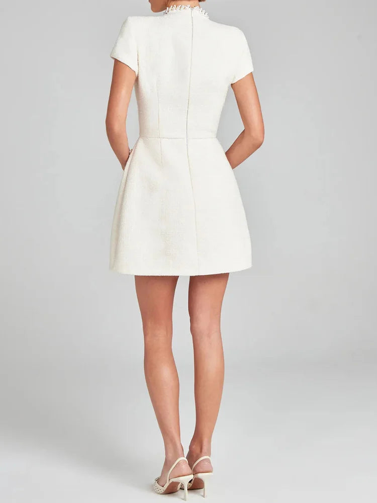 Summer Autumn Patchwork Slim Fit Party Dress, Women 2025 Vintage Backless O Neck Mini Dress, Sexy Sleeveless Pocket Ladies Dress