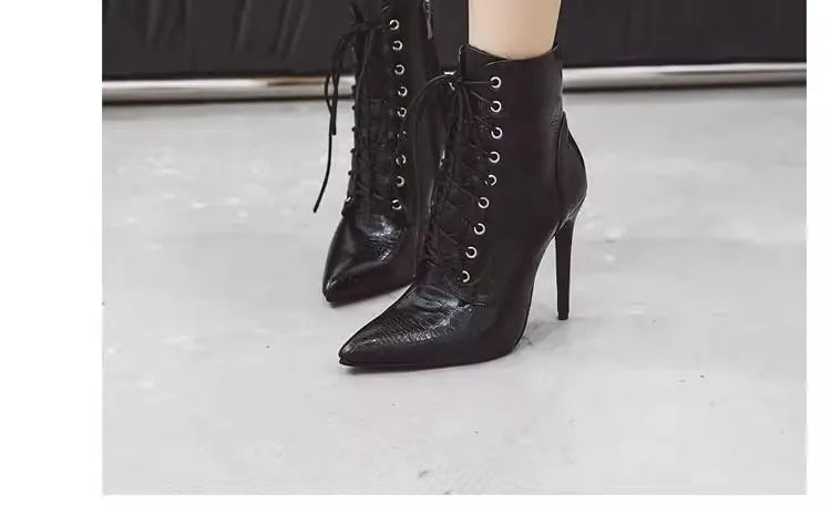Chic Pointed Stiletto High Heel PU Leather Ankle Boots for Women