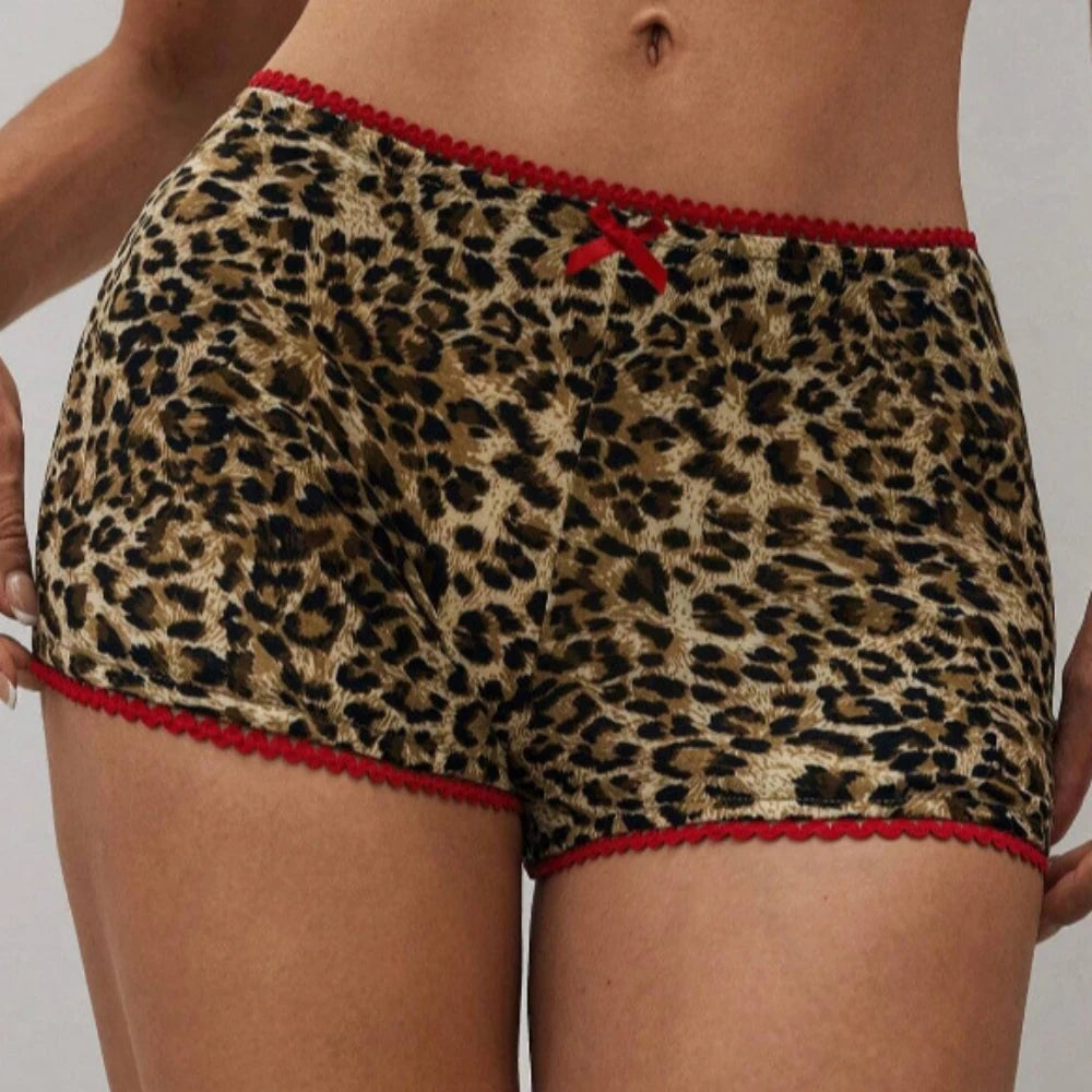 Leopard Print Two Piece Crop Top and Shorts Set for Women