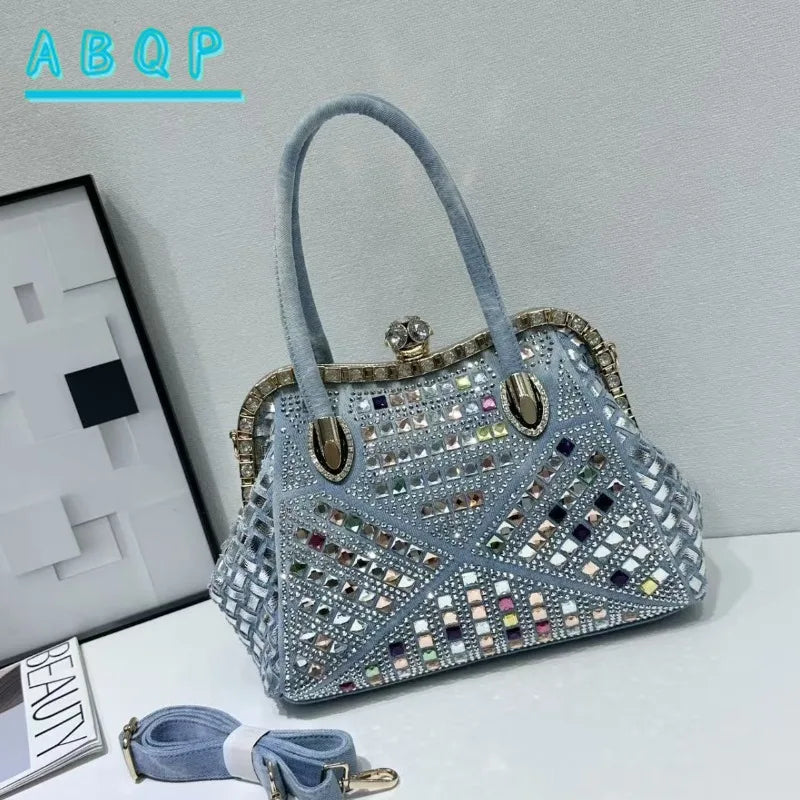 New Women's Diamond Handbag Luxury Brand Diamond Sparkling Dinner Party Women's Handbag Diamond Retro Shoulder Crossbody Bag
