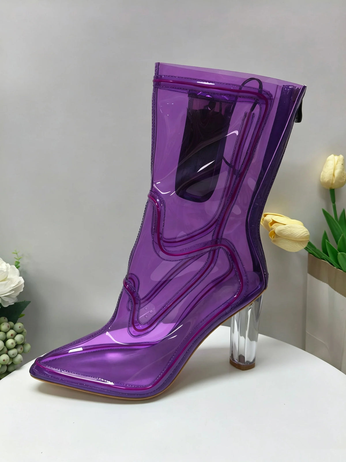 Light Up Transparent Ankle Boots With Block Heels for Women