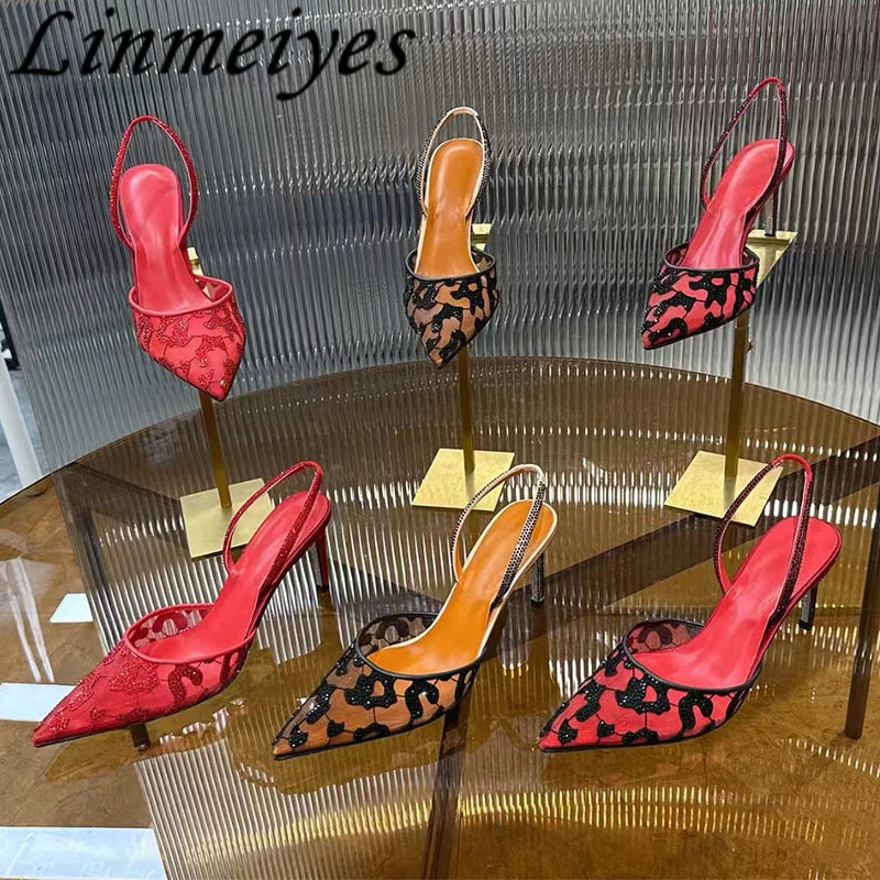 Rhinestone Mesh Pointed Toe Pumps