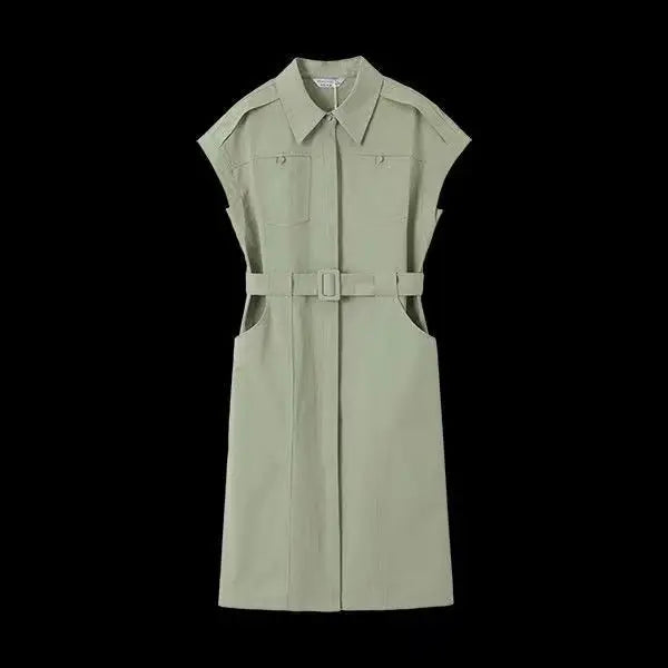 Single Breasted Green Midi Skirt With Pockets For Women